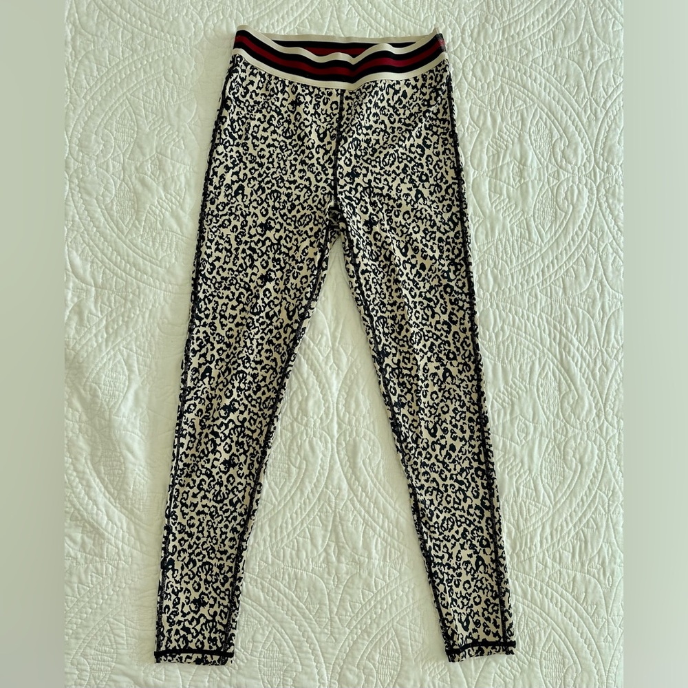 Leopard leggings with striped waistband